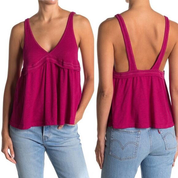 NWT Free‎ People Zinia V-Neck Tank Top Pink - Picture 1 of 9